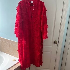 J Marie Red Floral Lace Midi Dress